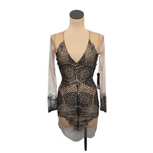 NWT For Love and Lemons Antigua Mini Dress Black and Cream Size Small Sheer Lace